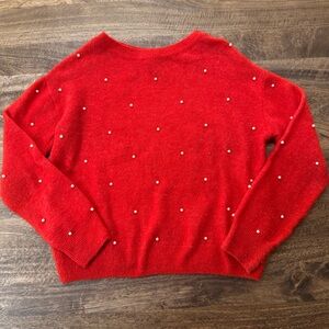 H&M Women's Red Sweater with Pearl Accents